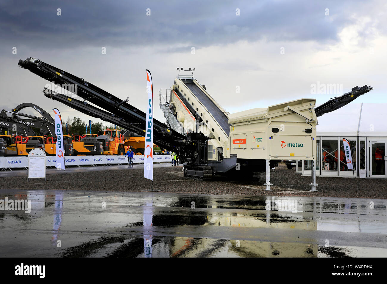 Hyvinkaa, Finland. September 6, 2019. Metso presents the new Metso Lokotrack ST 4.10 mobile screen for the first time on Maxpo 2019. Stock Photo