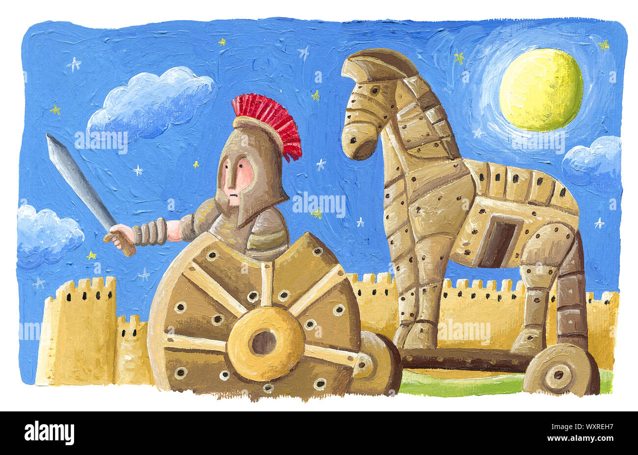 Acrylic illustration of The Trojan Horse Stock Photo