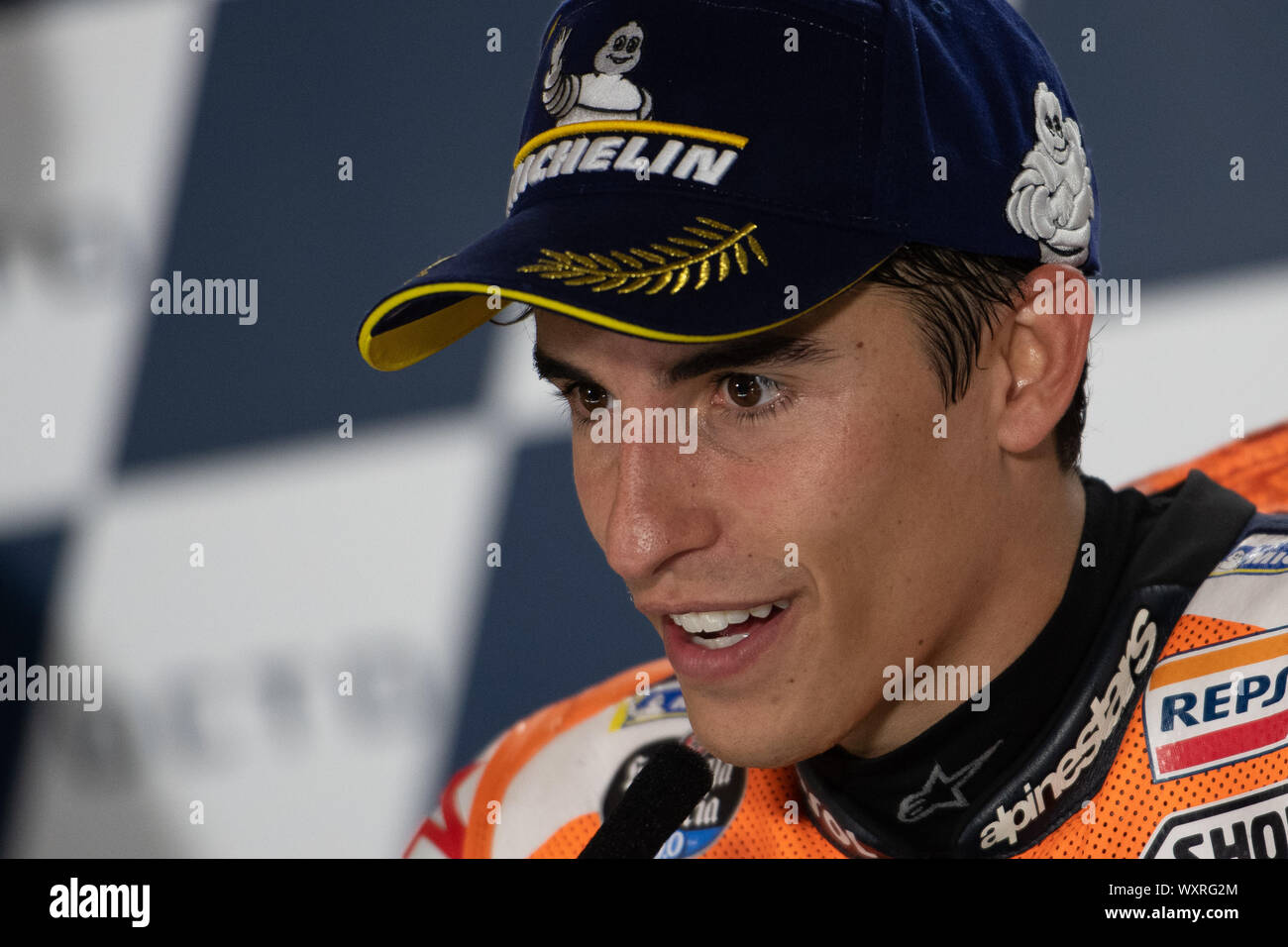 MARC MARQUEZ, SPANISH RIDER AND MOTOGP WORLD CHAMPION WITH NUMBER 93 FOR REPSOL HONDA TEAM  during Thursday And Sunday Press Conference Of The Motogp Stock Photo