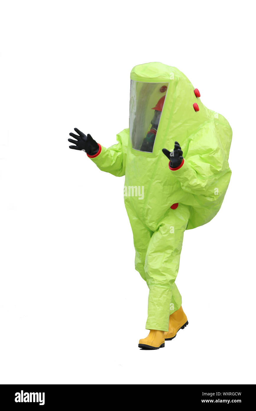 man with a special protective suit on white background Stock Photo