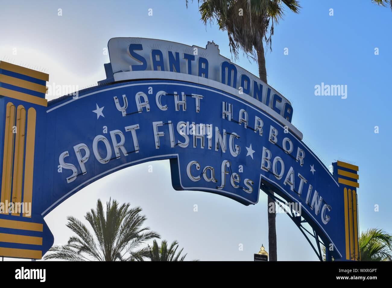 Entrance sign to Santa Monica Pier, Los Angeles, California Stock Photo