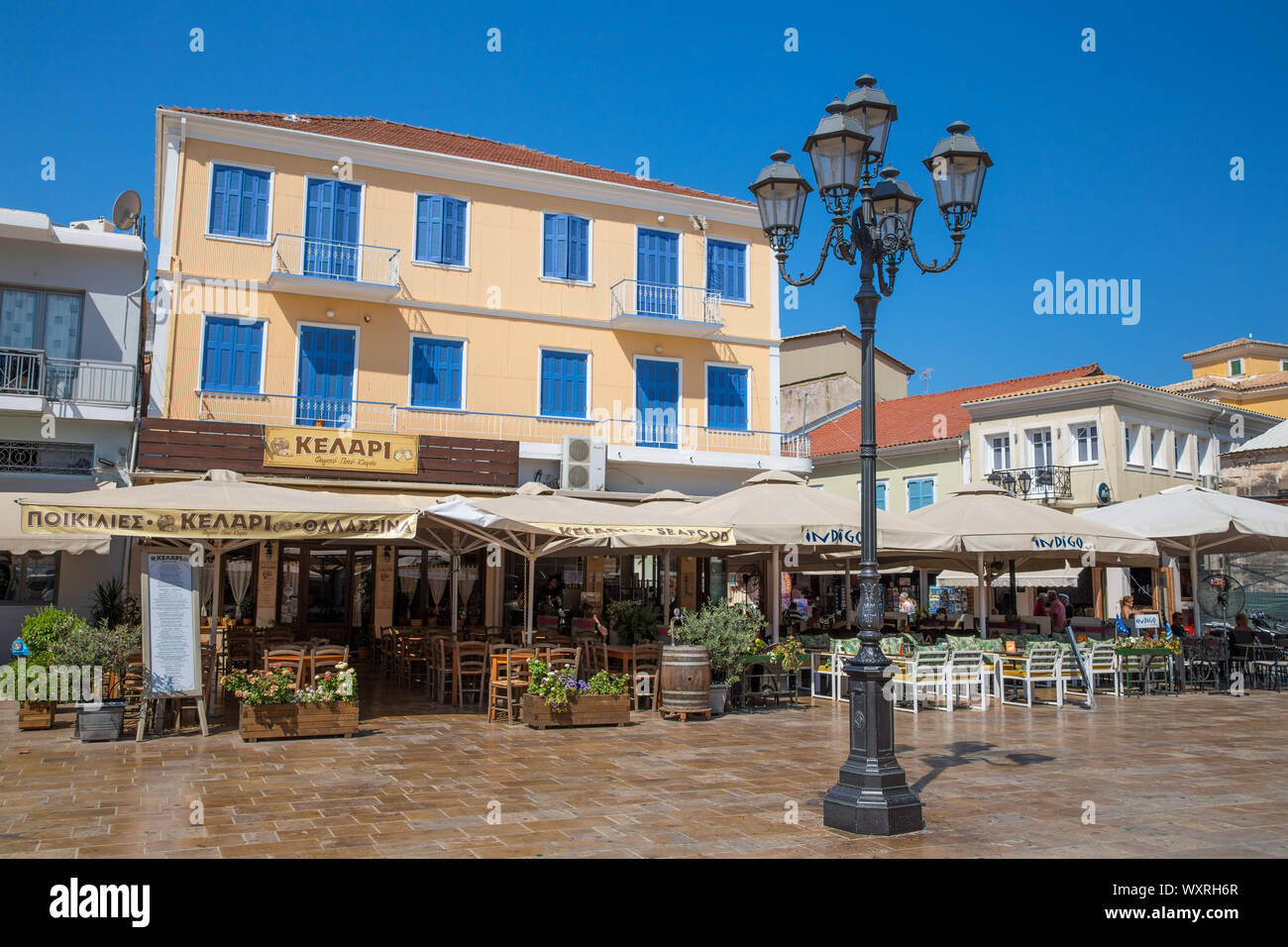 Town square in Lefkada Town on Lefkada / Lefkas Island, Greece Stock Photo