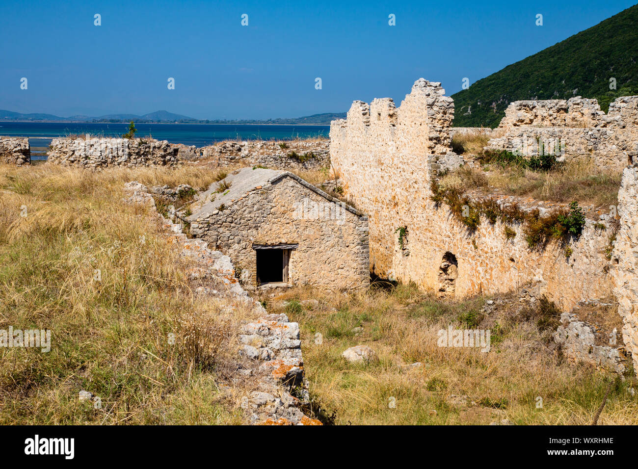 Interior of Griva Castle on the causeway to Lefkada / Lefkas Island, Greece Stock Photo