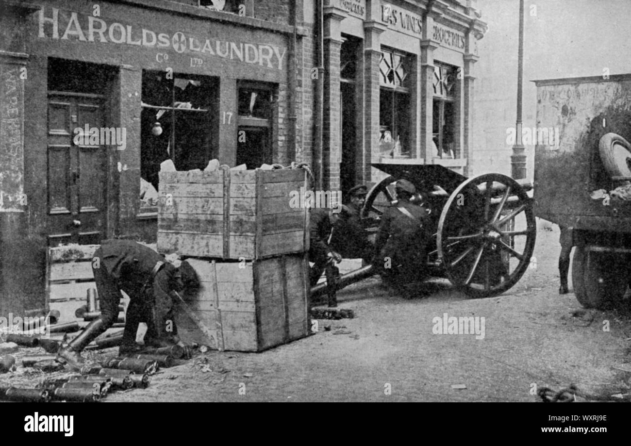 The Irish Rising, 1916. The Easter Rising also known as the Easter Rebellion, was an armed insurrection in Ireland during Easter Week, April 1916. The Rising was launched by Irish republicans to end British rule in Ireland and establish an independent Irish Republic. Stock Photo