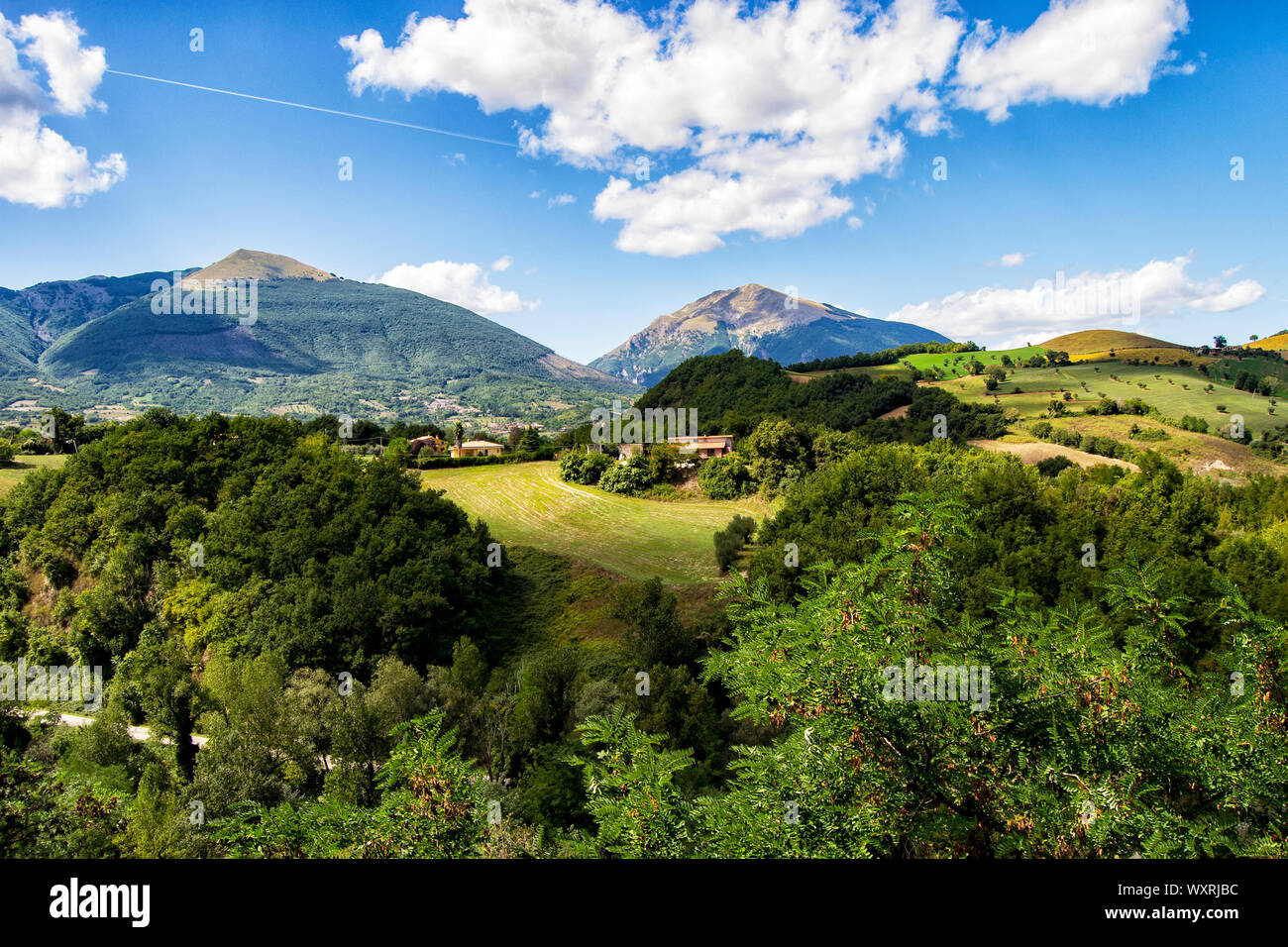 Panorama of the twin mountains around Campli, Abruzzo, Italy. Monti Gemelli (Twin Mountains) belongd to Gran Sasso and Monti della Laga Italian nation Stock Photo