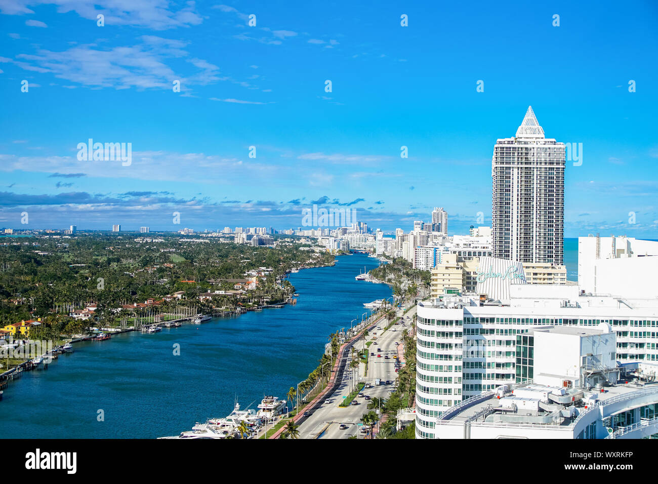 Miami, Florida - January 3, 2018: Arial view from the iconic Fontainebleau hotel. Stock Photo