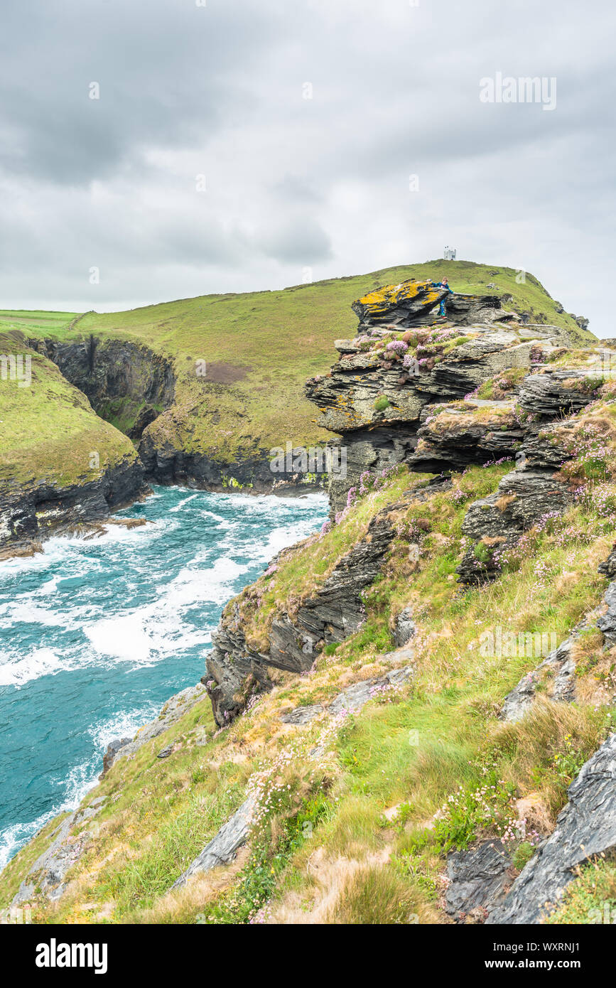 Spectacular views from the top of Warren point near Boscastle Harbour entrance, North Cornwall, England, UK. Stock Photo