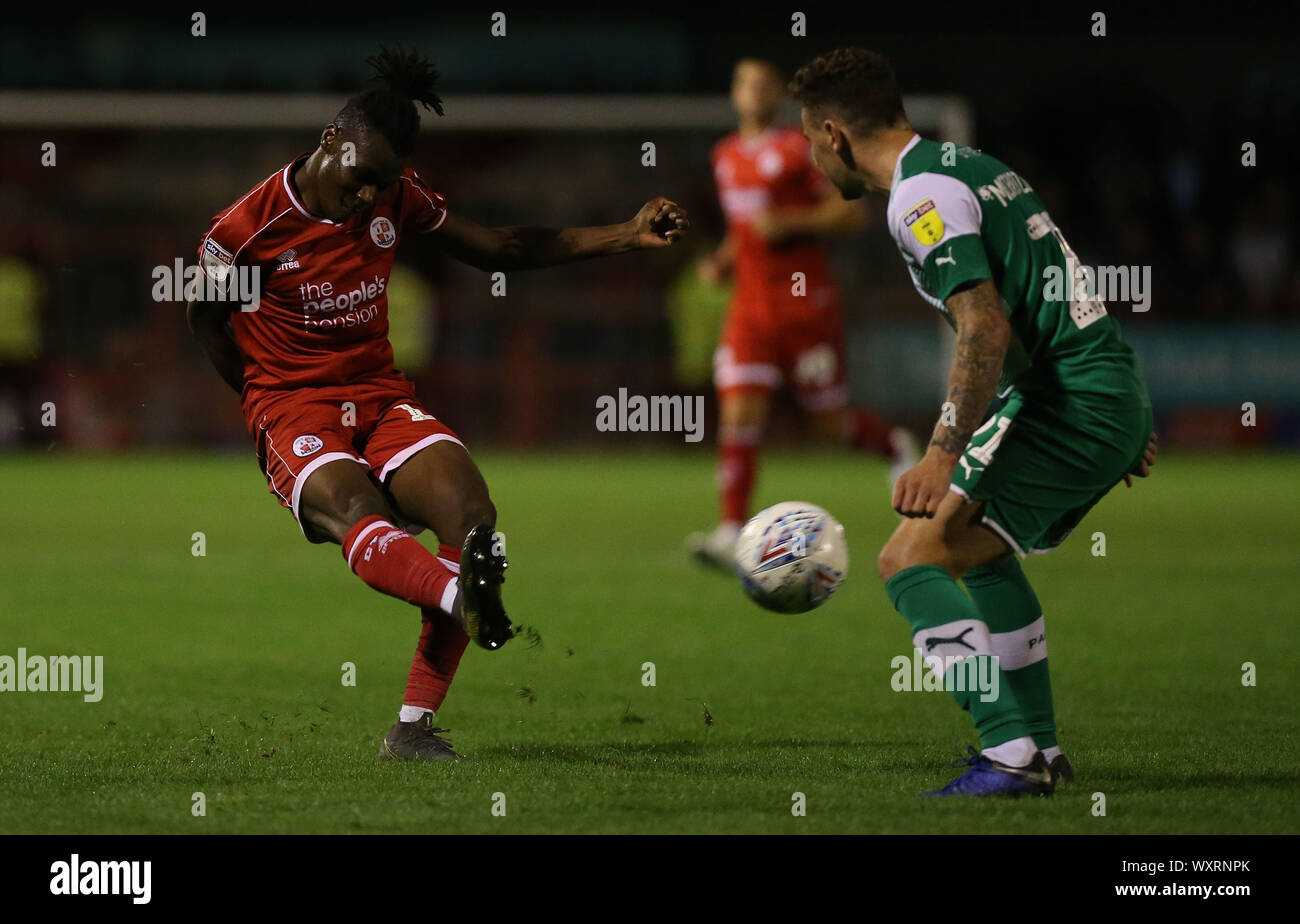 Crawley, UK. 17 September 2019 -C18- SHOOTS during the Sky Bet League One match between Crawley Town and Plymouth Argyle at the Peoples Pension Stadium in Crawley. Credit: Telephoto Images / Alamy Live News Stock Photo