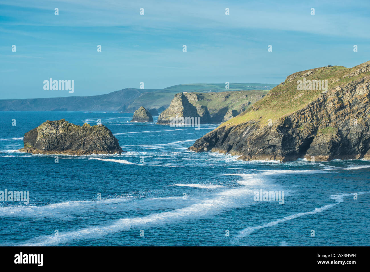Views from Tintagel towards Bossiney Haven (Cove) in West Cornwall, England, UK. Stock Photo