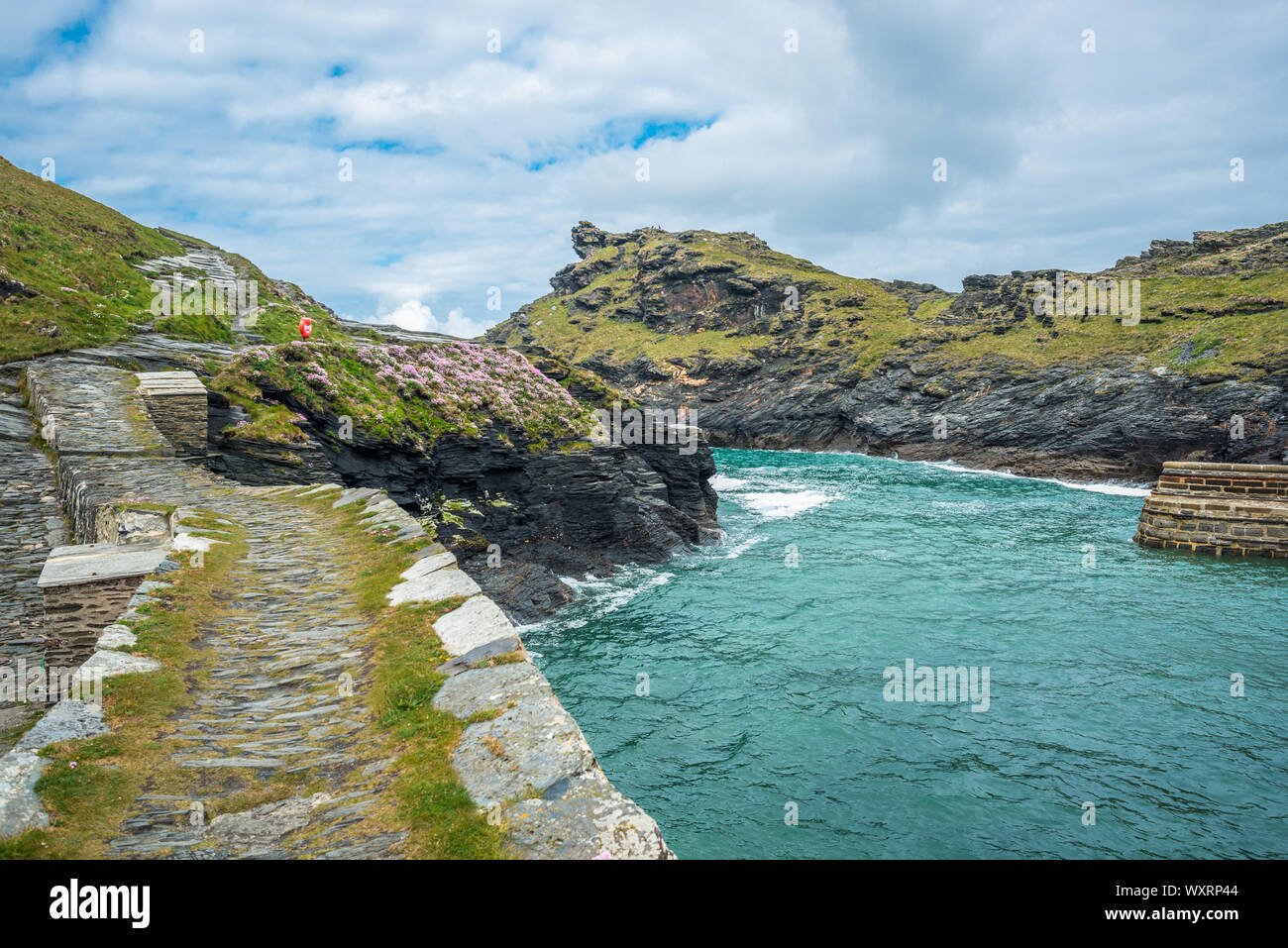 Boscastle Harbour entrance with protective sea walls, North Cornwall, England, UK. Stock Photo