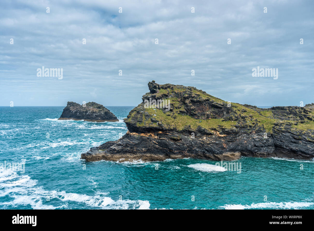 Warren point at the entrance of Boscastle Harbour in North Cornwall, England, UK. Stock Photo