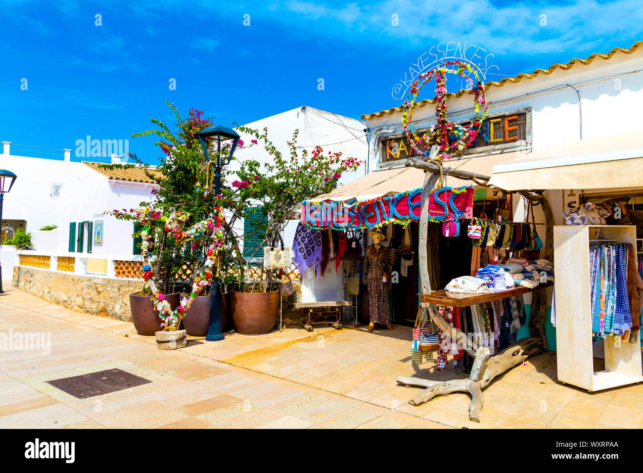 Kay Essence hippie clothing boutique in Sant Francesc Xavier, Formentera, Balearic Islands, Spain Stock Photo