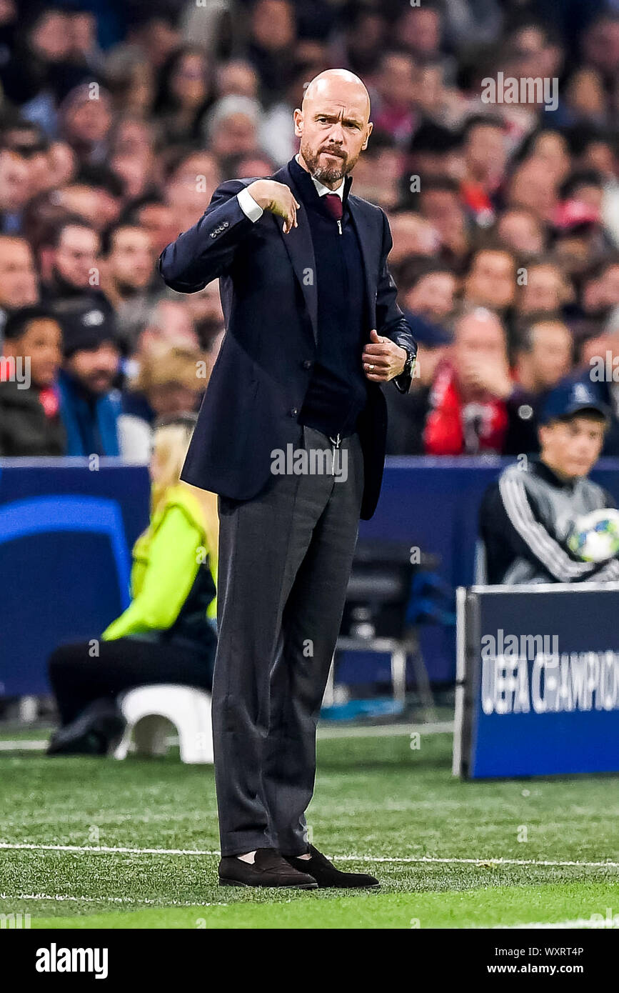 AMSTERDAM, 17-09-2019 JohanCruyff Arena , Champions League Football season  2019 / 2020 .Ajax coach Erik ten Hag during the match Ajax - Lille Stock  Photo - Alamy