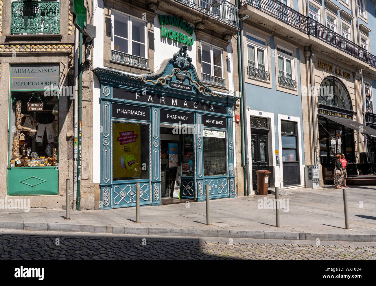 Facade of famous Moreno Pharmacy in Porto Stock Photo