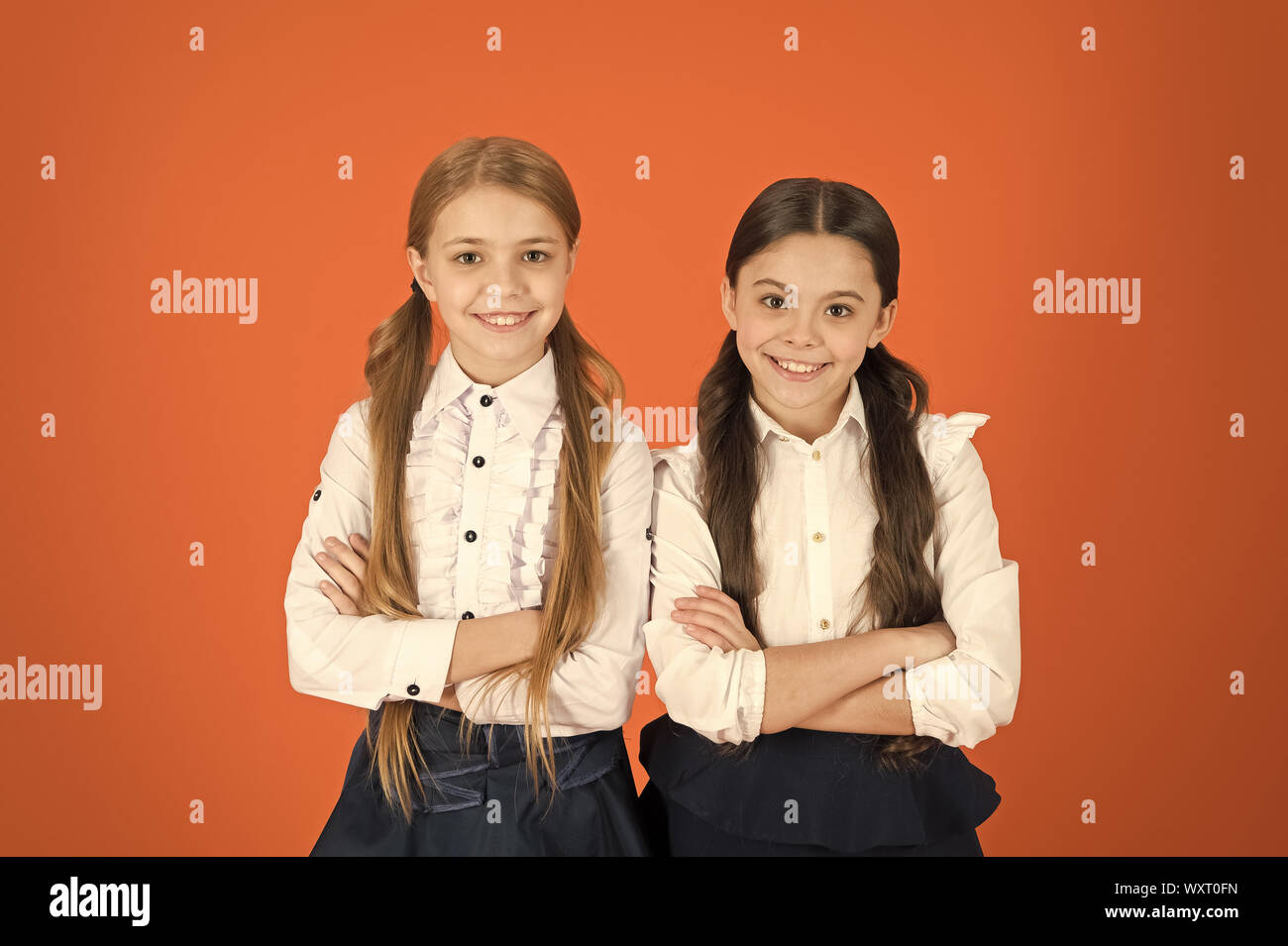 Girls best friends school uniform classmates. Friendly relations at ...