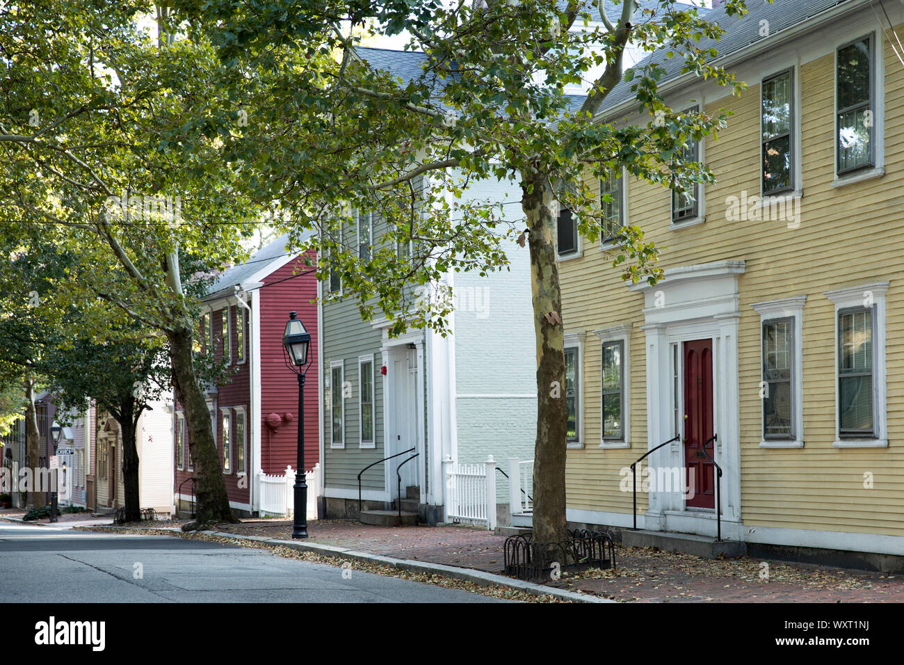 Wooden clapboard elegant period houses on Benefit Street in Providence