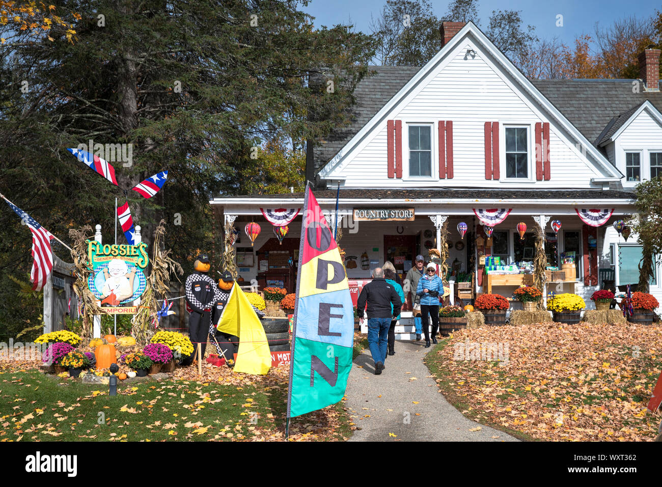 Traditional country store - Flossie's General Store and Emporium at Halloween time, Jackson in New Hampshire, USA Stock Photo