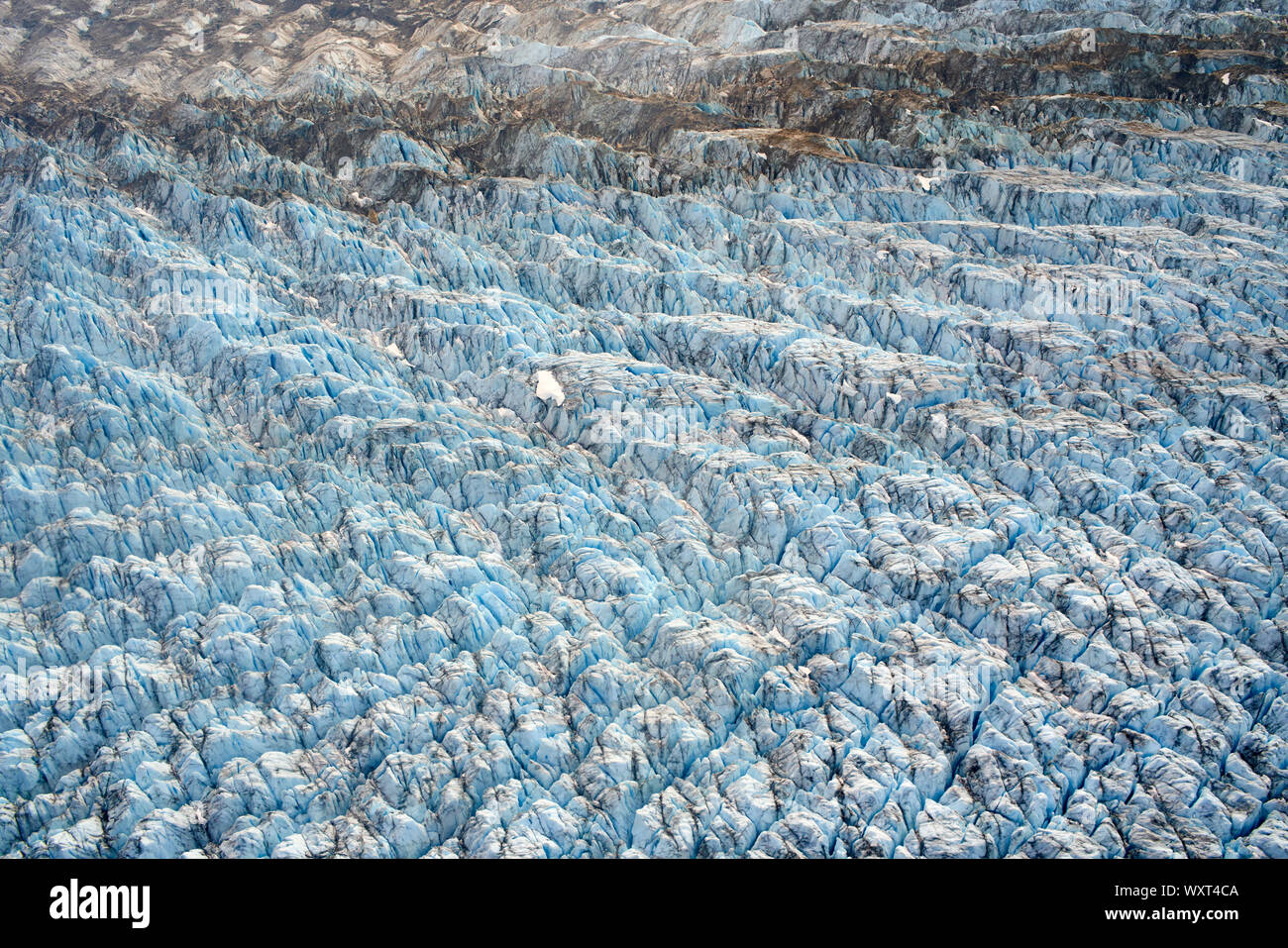 Aerial detail of a glacier in Alaska. Stock Photo