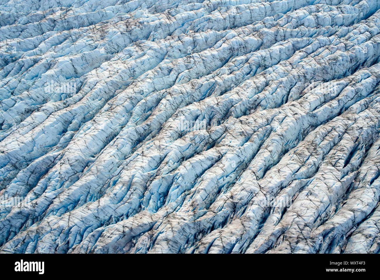 Aerial detail of a glacier in Alaska. Stock Photo