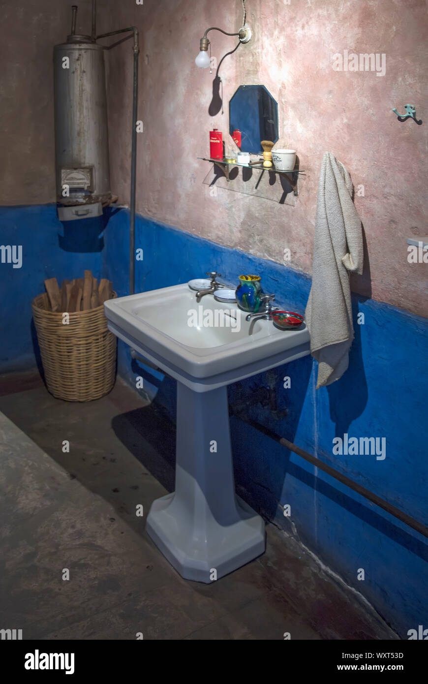 Leon Trotsky's bathroom in his house in Coyoacan, Mexico City, Mexico Stock Photo