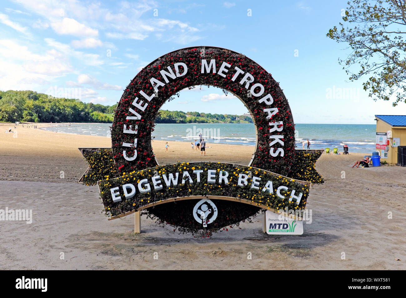 Cleveland Metroparks Edgewater Beach and Park in Cleveland, Ohio is on the Lake Erie shore just west of downtown. Stock Photo