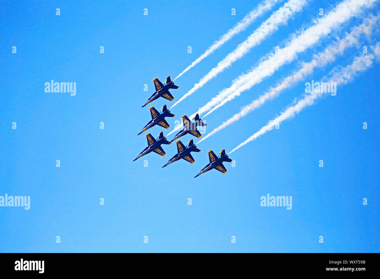 The Blue Angels is the United States Navy's flight demonstration squadron which was initially formed in 1946, making it the second oldes Stock Photo