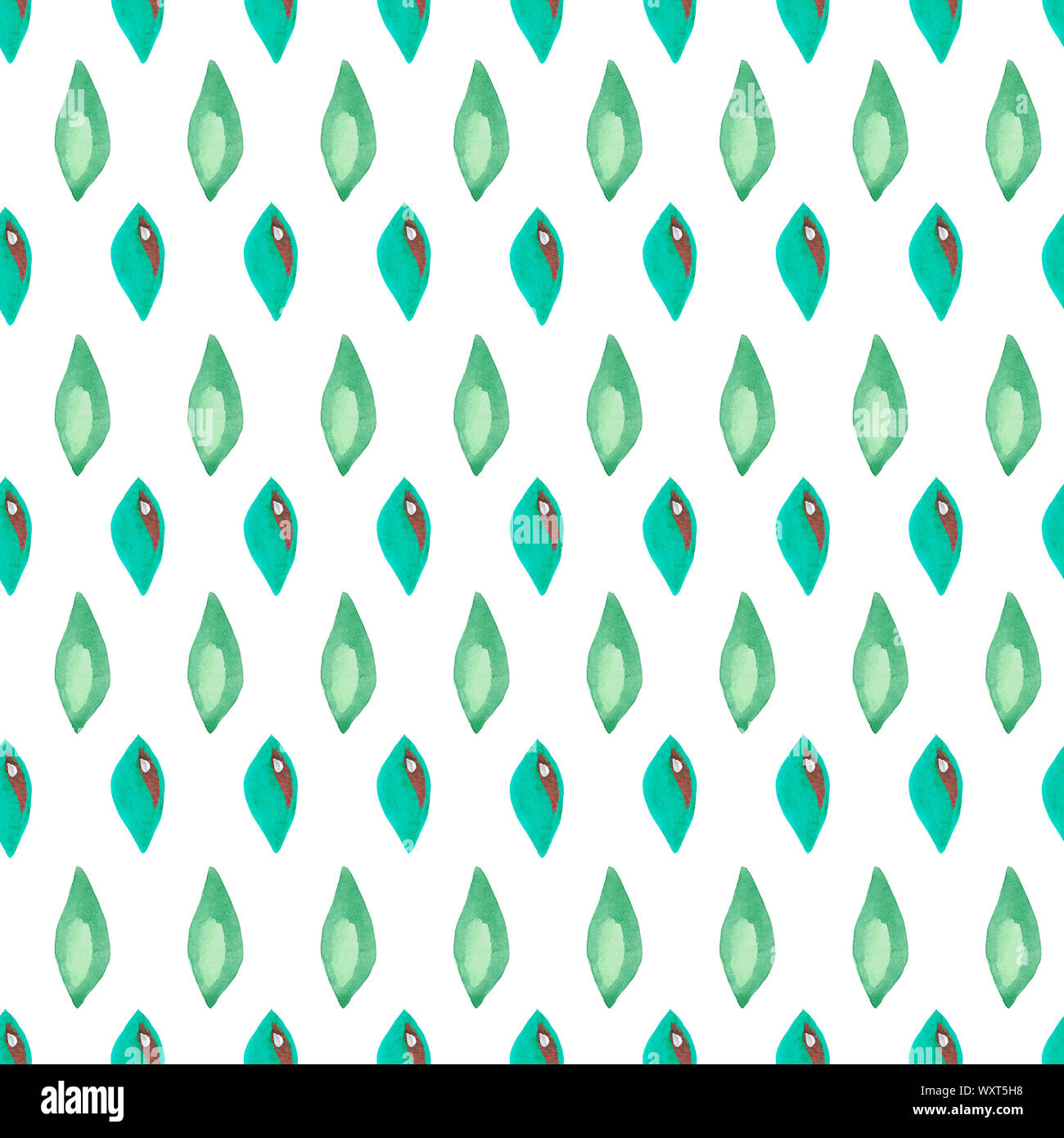Watercolor illustration seamless pattern of green leaves on white ...