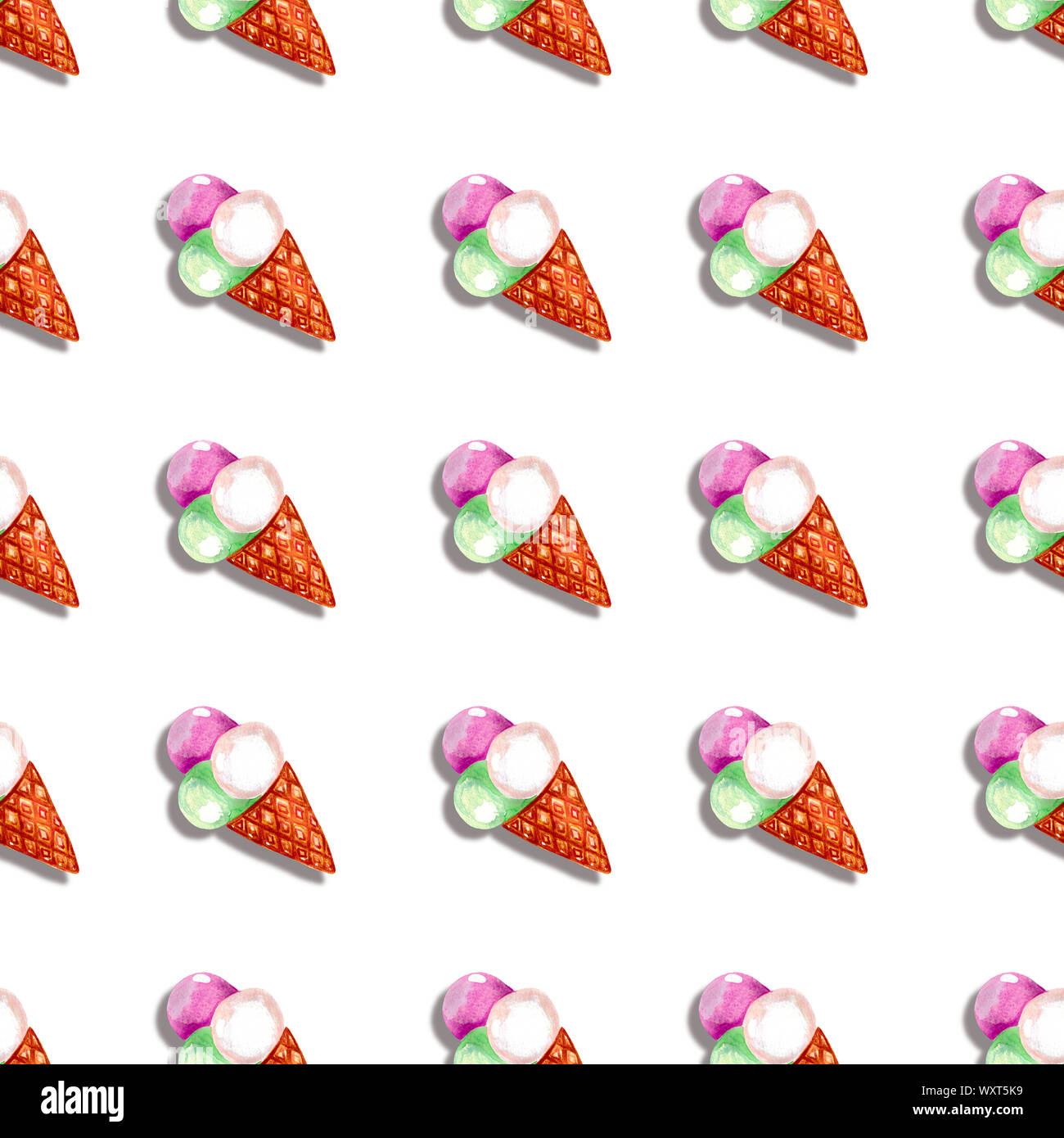 seamless pattern watercolor hand painted sweet ice cream cone print for fabric or scrapbook stock photo alamy