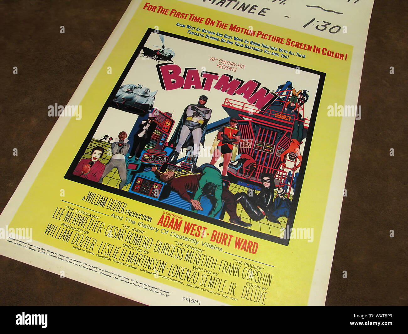 Classic movie poster of Batman Starring Adam West 1966. Stock Photo