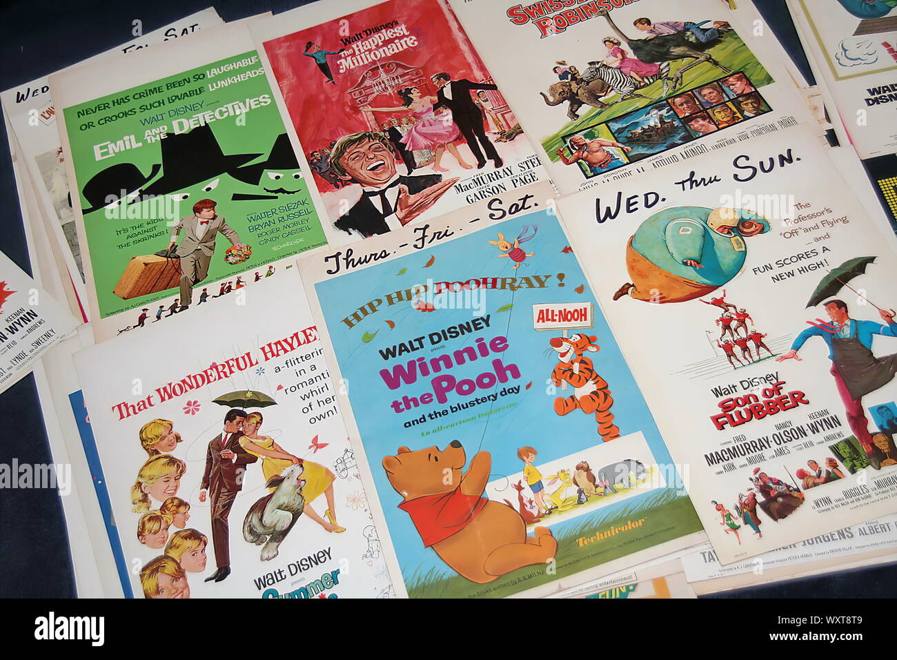 Classic Movie Poster Lot of 1960s Walt Disney Family Films Stock Photo