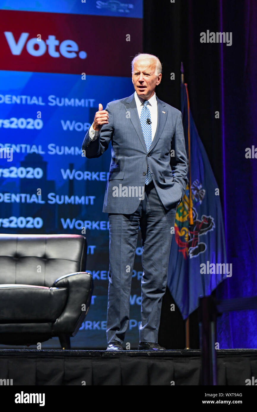 Former Vice President Joe Biden and Presidential Candidate speaks at the AFL - CIO Presidential Summit at the Philadelphia Convention Center in Philadelphia, Pennsylvania, USA Credit: Don Mennig / Alamy Live News Stock Photo