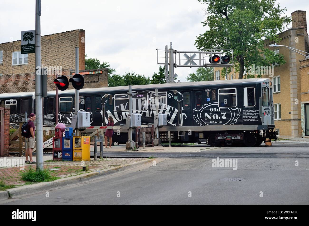 Chicago, Illinois, USA. A colorfully appointed CTA Brown line rapid