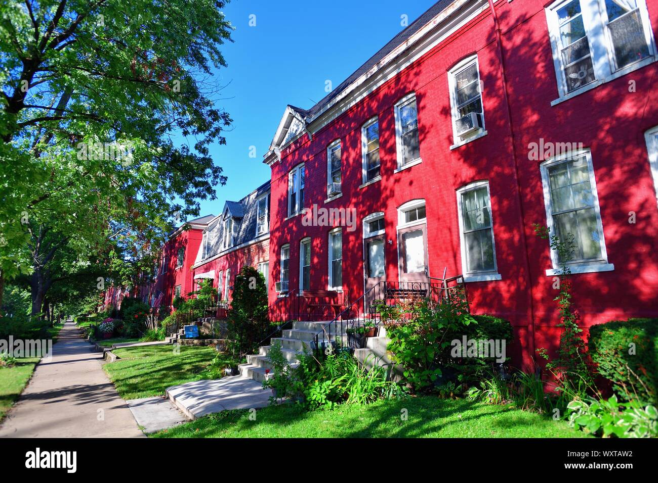 Chicago, Illinois, USA. A residential block of homes in the working class neighborhood of Pullman. Stock Photo