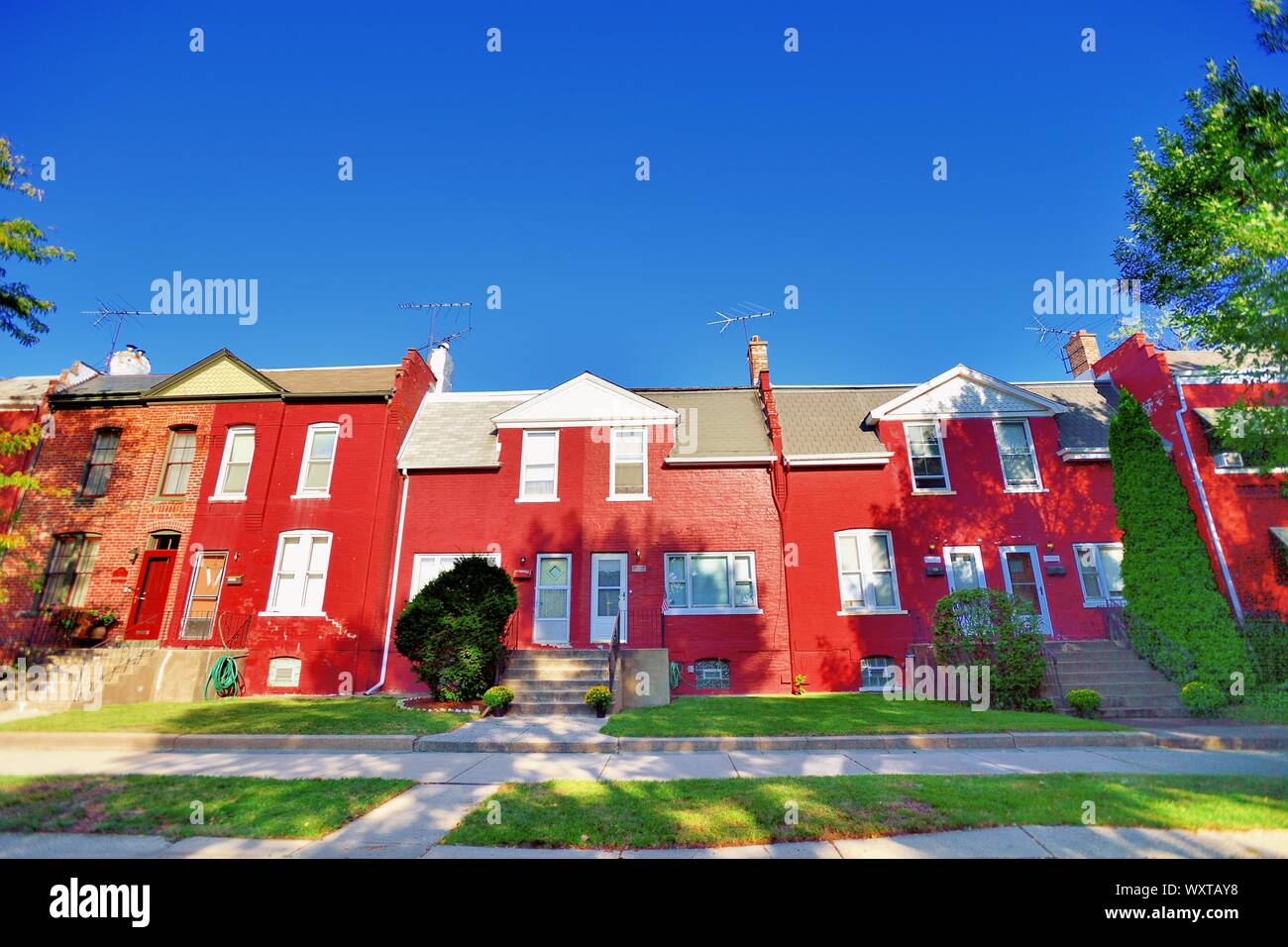 Chicago, Illinois, USA. A residential block of  homes in the National Historic District community of Pullman on the far South Side of Chicago. Stock Photo