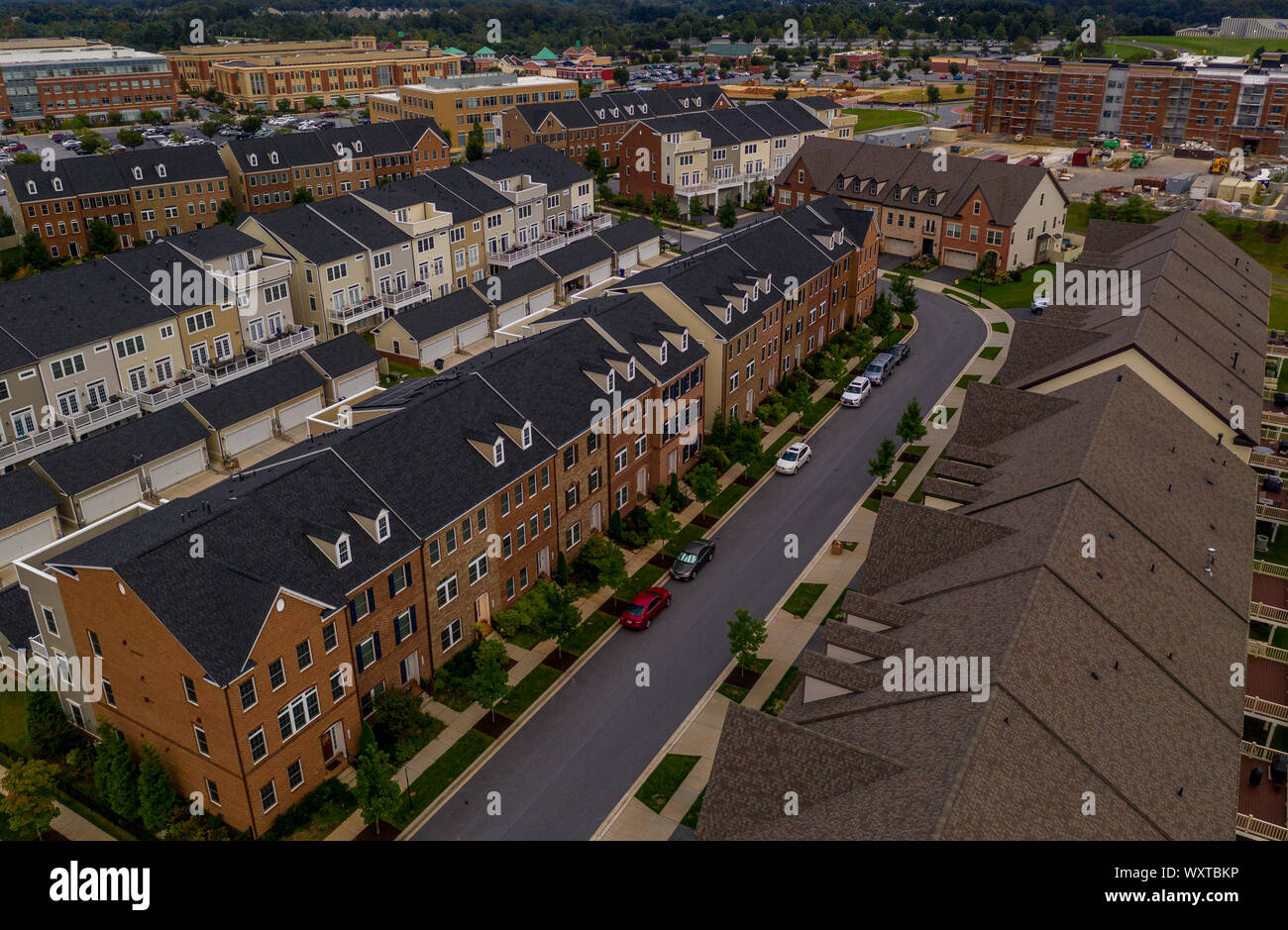 American real estate neighborhood street in Maryland with typical east