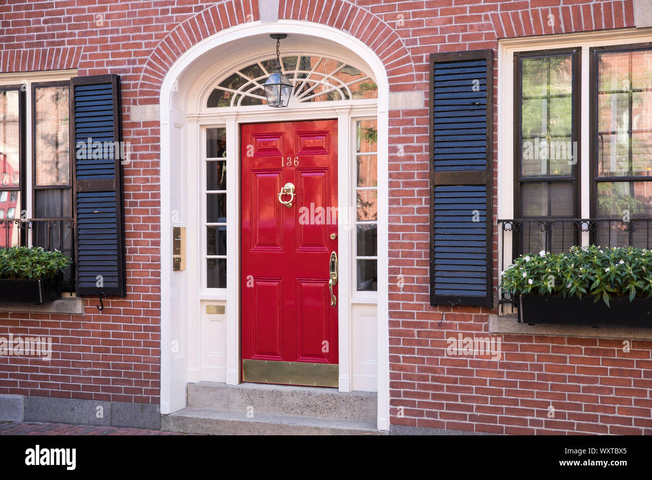 Elegant Red Front Door Of A Home In The Beacon Hill Historic