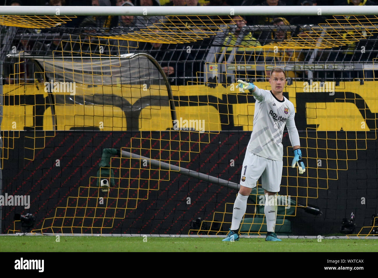 Marc Andre Ter Stegen of FC Barcelona seen in action during the UEFA Champions League match between Borussia Dortmund and FC Barcelona at the Signal Iduna Park in Dortmund.(Final score; Borussia Dortmund 0:0 FC Barcelona) Stock Photo