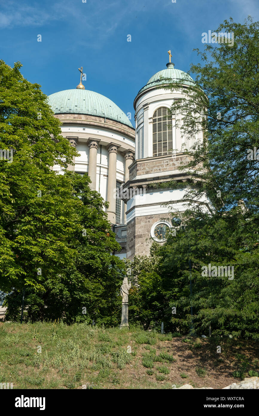 ESZTERGOM, HUNGARY - AUGUST 20, 2019: The Primatial Basilica of the Blessed Virgin Mary Assumed Into Heaven and St Adalbert Stock Photo