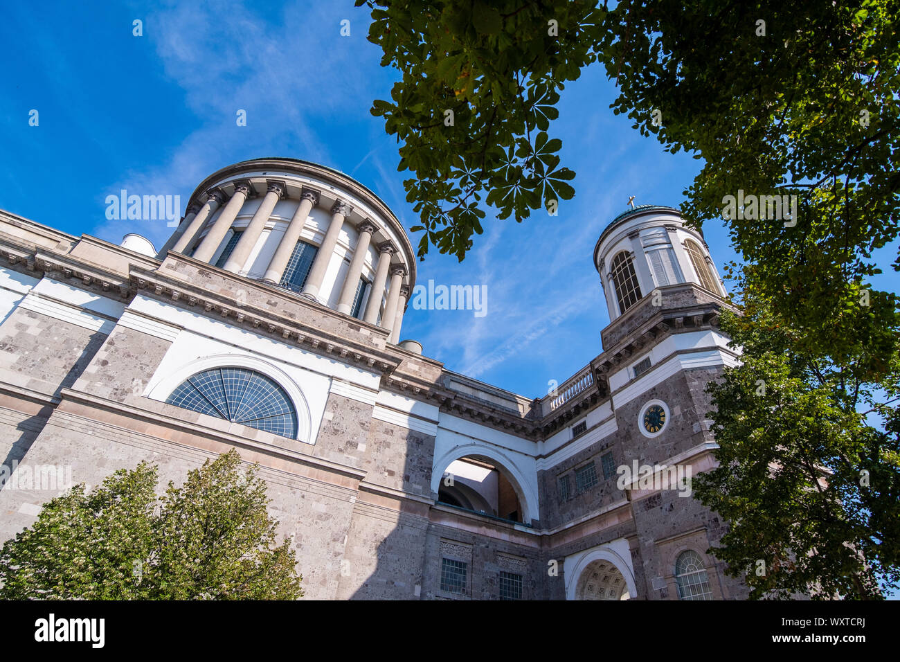 ESZTERGOM, HUNGARY - AUGUST 20, 2019: The Primatial Basilica of the Blessed Virgin Mary Assumed Into Heaven and St Adalbert Stock Photo
