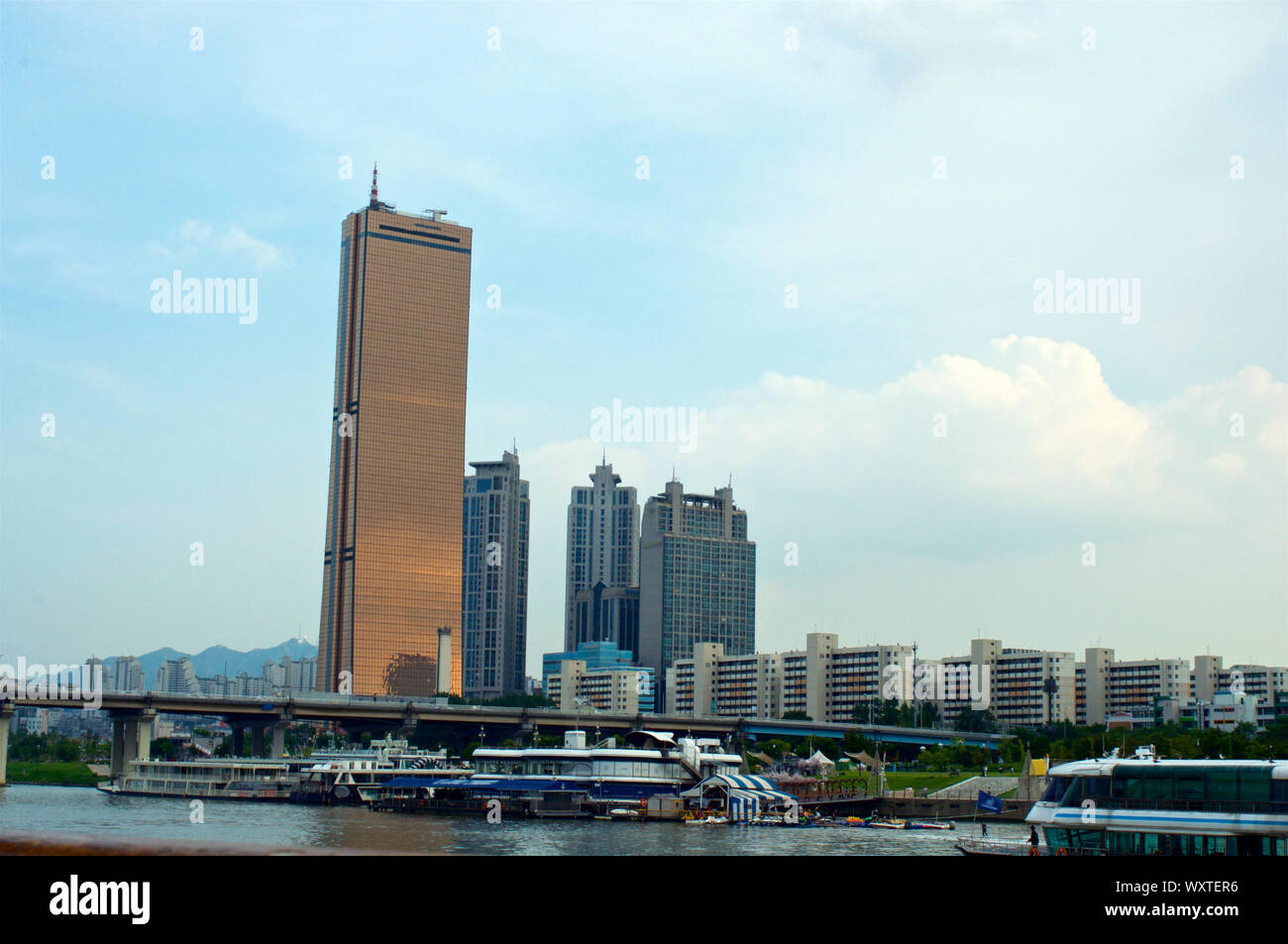 View to 63 building from the Hang river in Seoul in summer in South Korea Stock Photo
