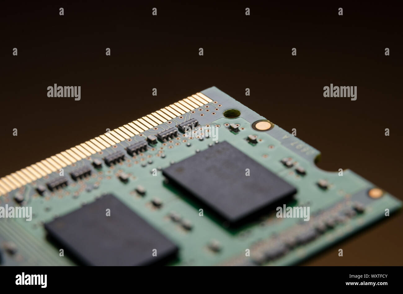 Macro of computer hardware DDR3 Memory Module and circuit board Stock