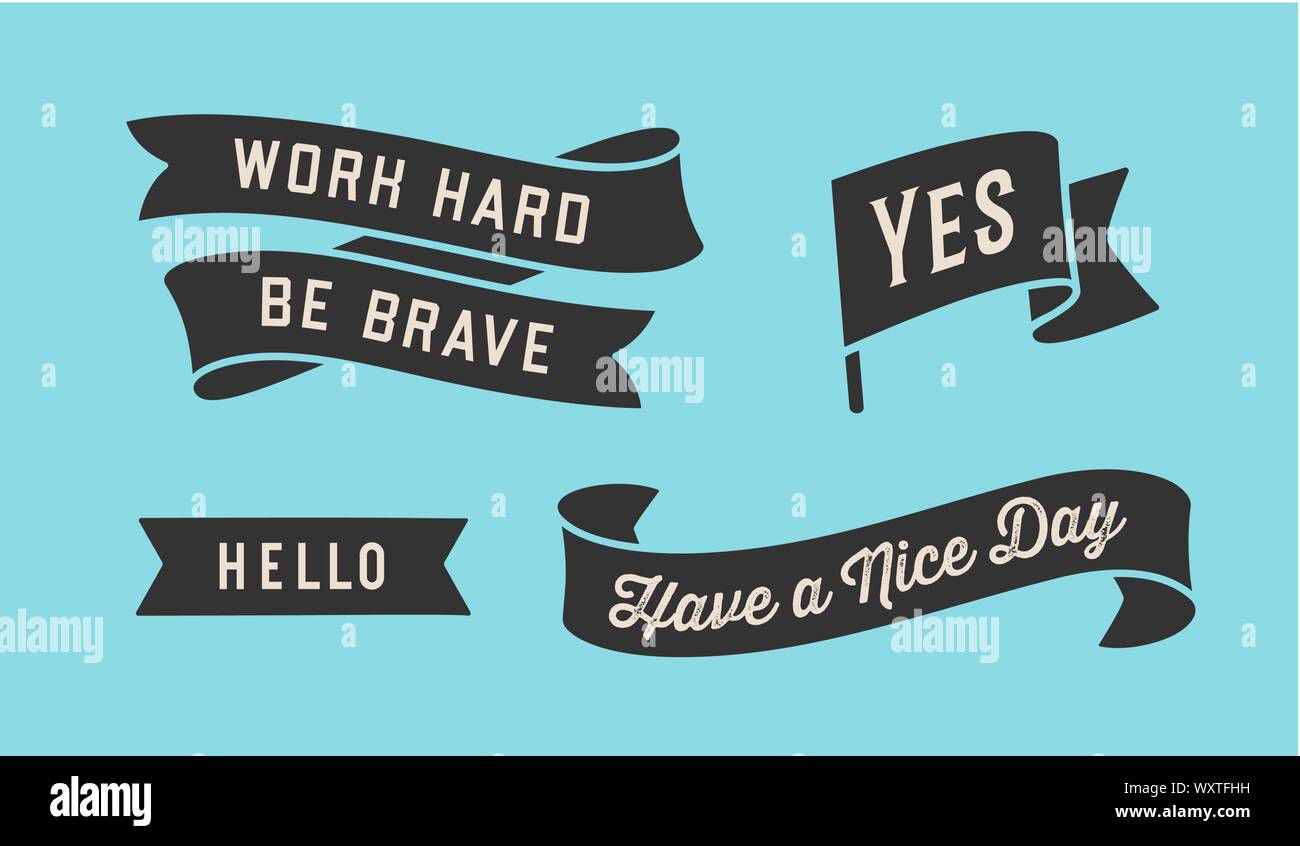 Ribbon Banner. Set of black ribbon banner with text, phrase Stock ...