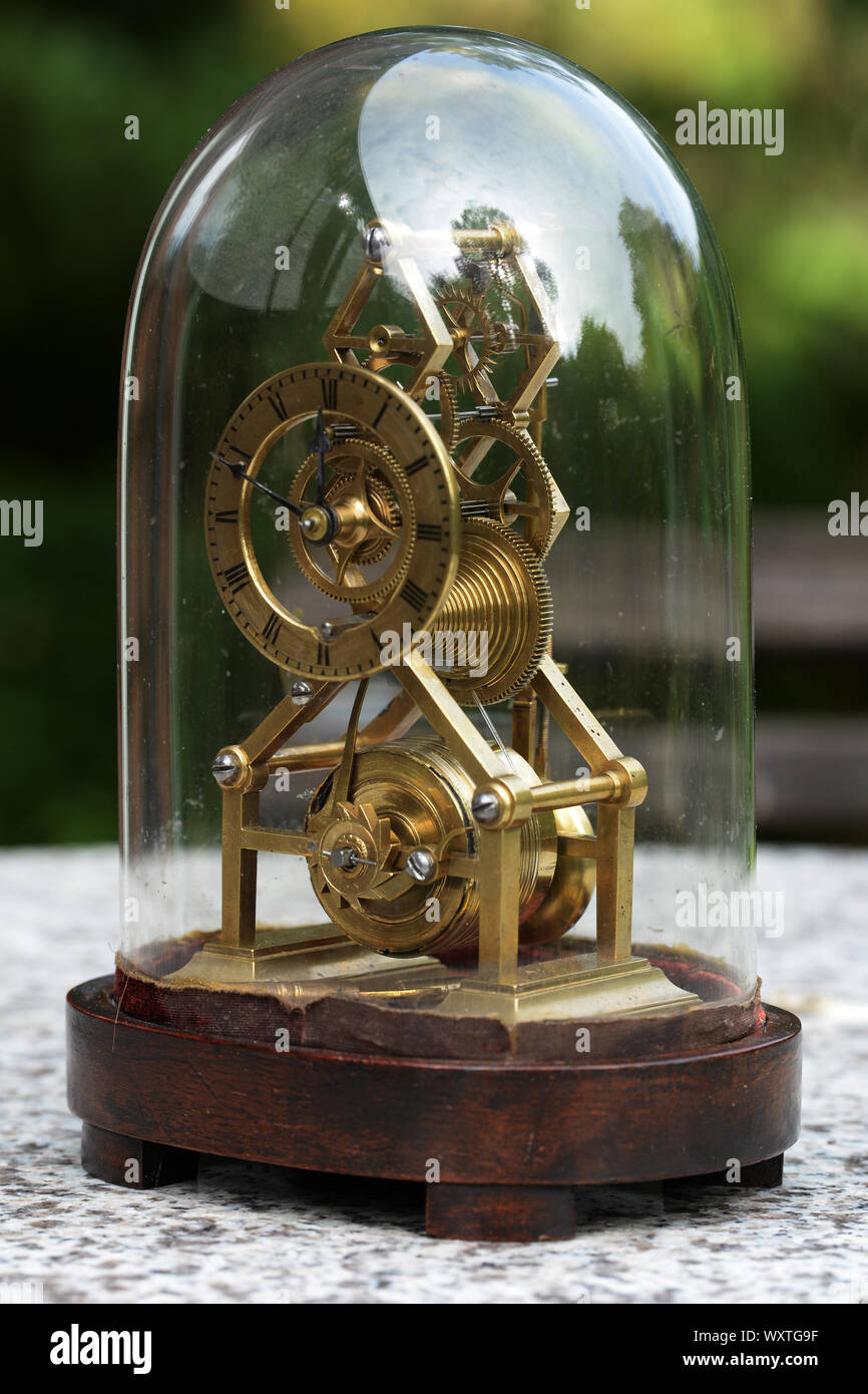 Antique skeleton clock with openly visible parts Stock Photo Alamy