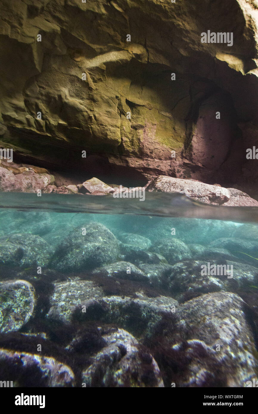 San Diego, California, USA. 24th May, 2010. The scene of below and under the surface in a cave in La Jolla Cove on a warm summer day. The cove is protected as part of a marine reserve, which is rich in marine life, and is popular with kayakers, snorkelers, swimmers and scuba divers. Credit: KC Alfred/ZUMA Wire/Alamy Live News Stock Photo