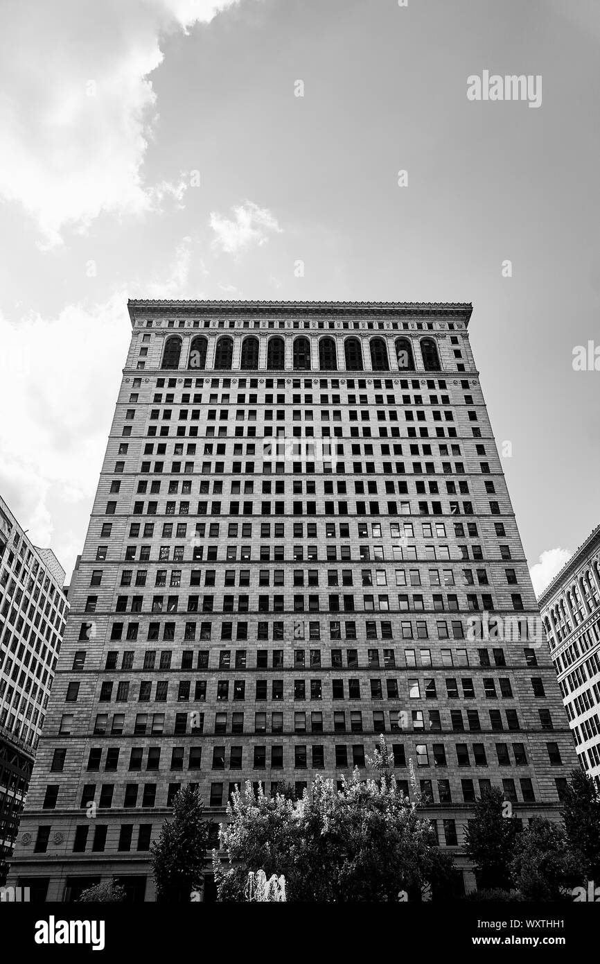 Black and White pictures of buildings in Downtown Pittsburgh Stock Photo