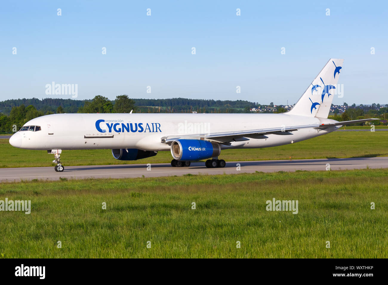 Gdansk, Poland – May 29, 2019: Cygnus Air Boeing 757-200SF airplane at Gdansk airport (GDN) in Poland. Stock Photo