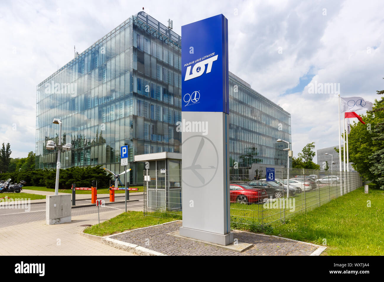 Warsaw, Poland – May 27, 2019: LOT Polskie Linie Lotnicze headquarters at Warsaw airport (WAW) in Poland. Stock Photo