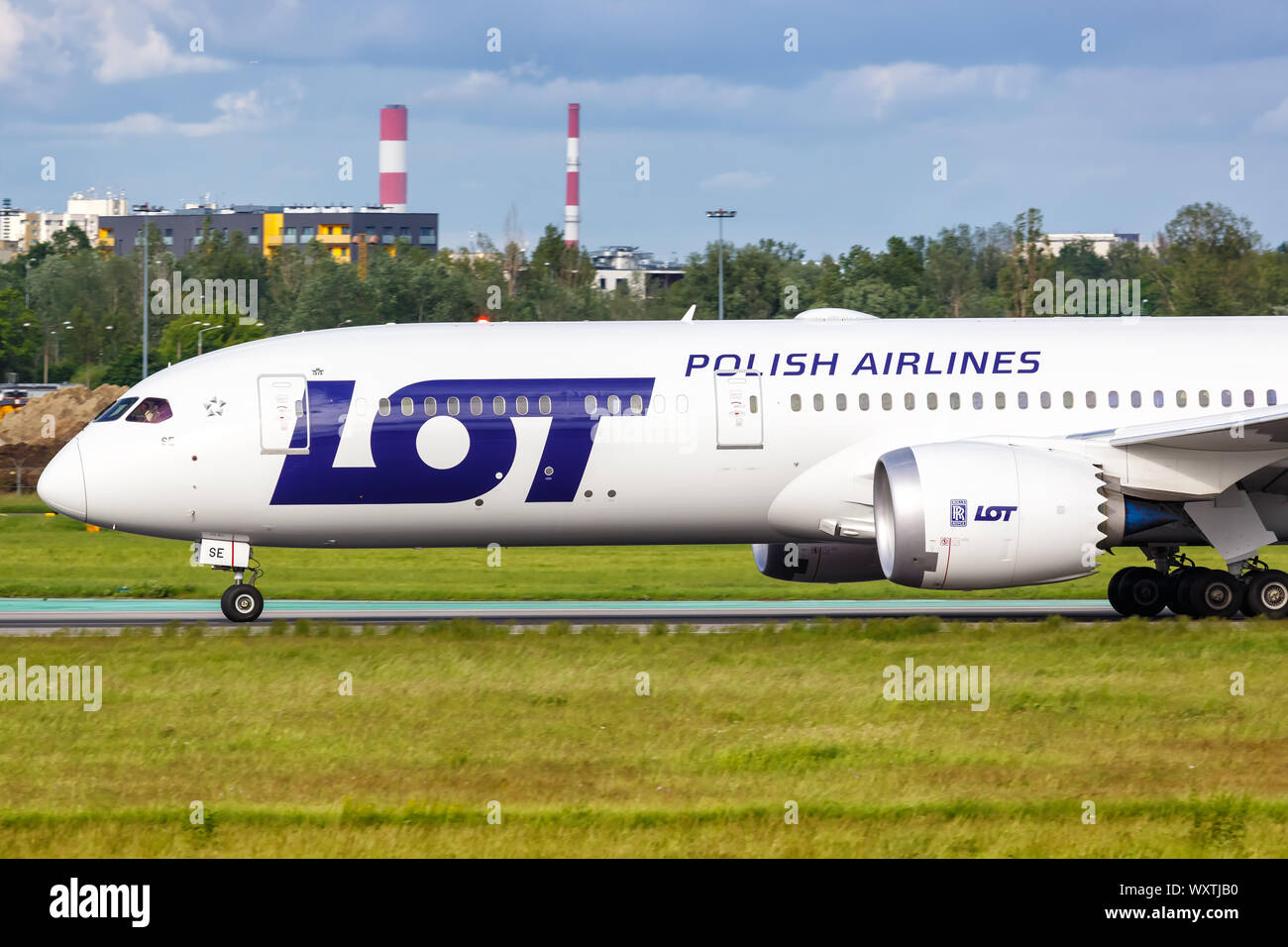 Warsaw, Poland – May 29, 2019: LOT Polskie Linie Lotnicze Boeing 787-9 Dreamliner airplane at Warsaw airport (WAW) in Poland. Stock Photo