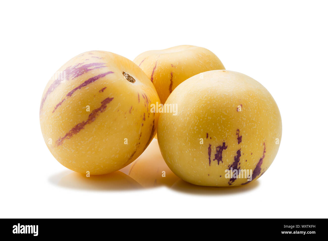 Solanum muricatum fresh fruit on white background Stock Photo