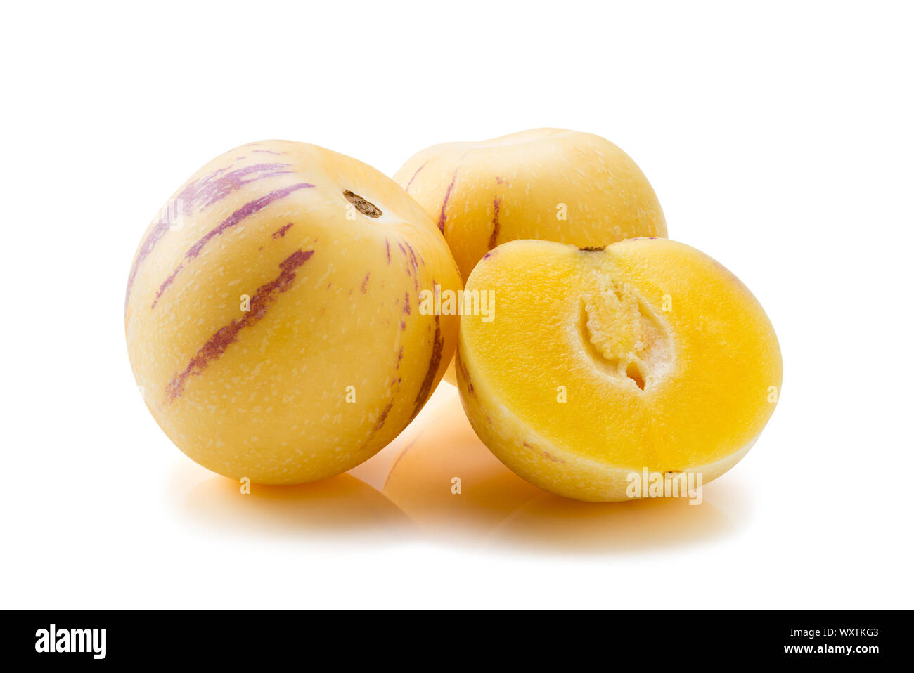 Solanum muricatum fresh fruit on white background Stock Photo